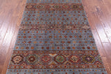 Grey Khorjin Persian Gabbeh Hand Knotted Wool Rug - 4' 1" X 5' 10" - Golden Nile