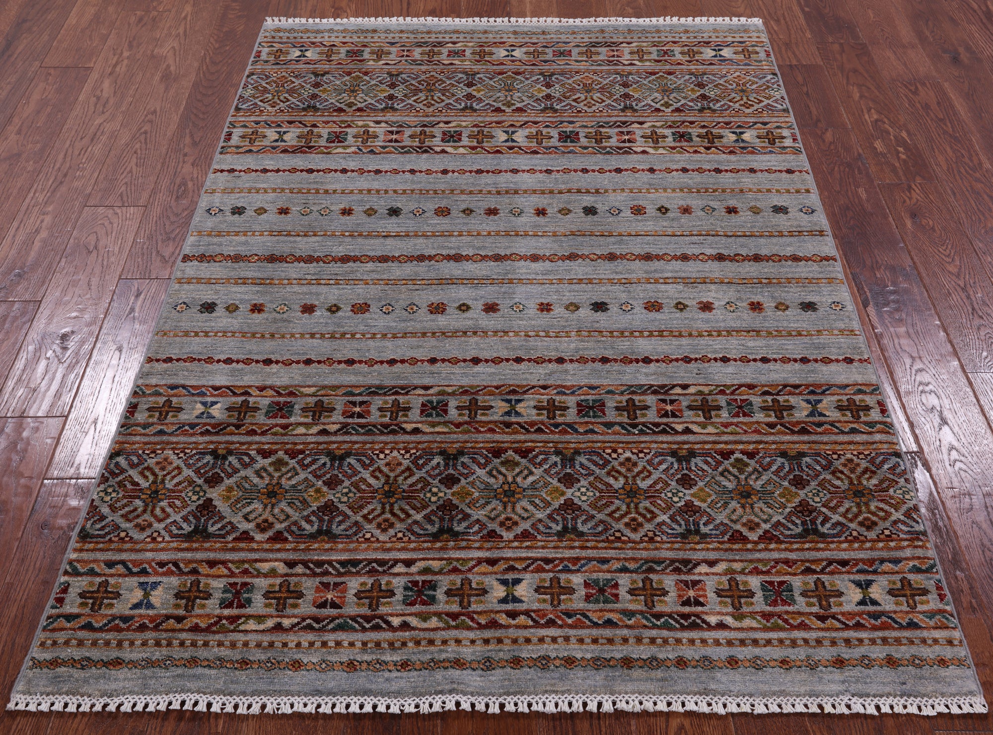 Khorjin Persian Gabbeh Hand Knotted Wool Rug - 4' 2" X 5' 11" - Golden Nile