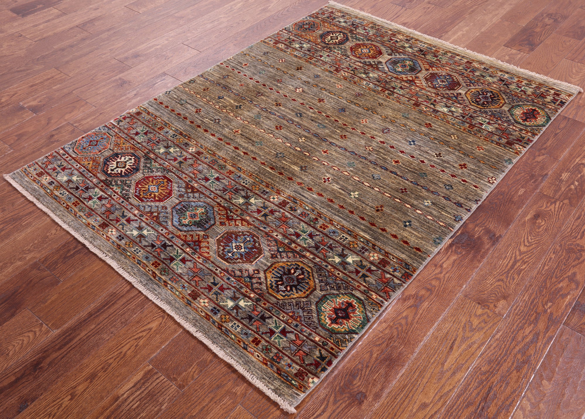 Khorjin Persian Gabbeh Handmade Wool Rug - 4' 2" X 5' 10" - Golden Nile