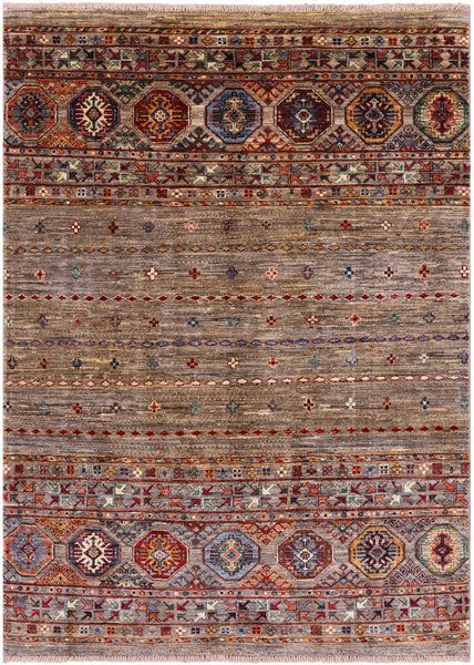 Khorjin Persian Gabbeh Handmade Wool Rug - 4' 2" X 5' 10" - Golden Nile