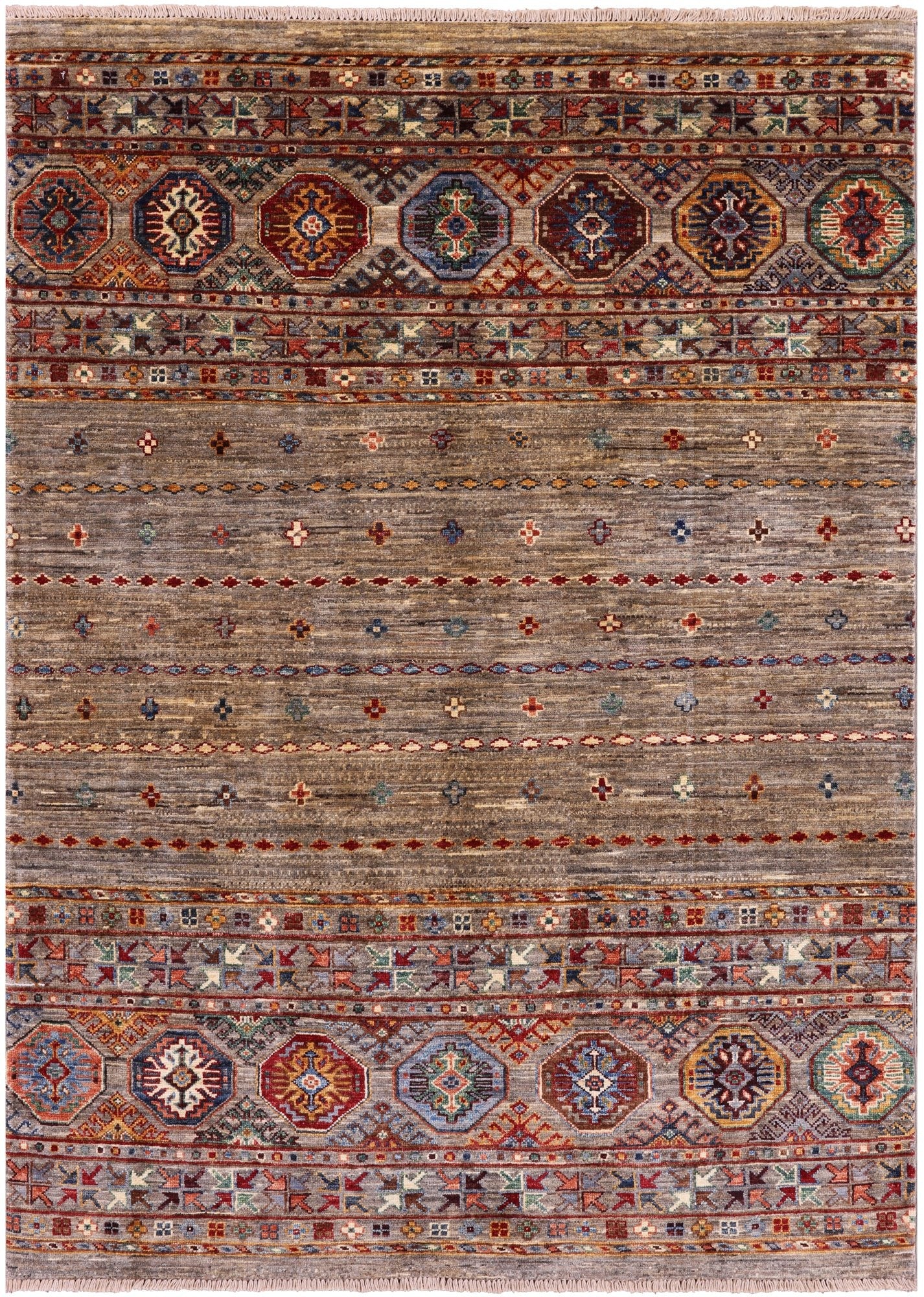 Khorjin Persian Gabbeh Handmade Wool Rug - 4' 2" X 5' 10" - Golden Nile