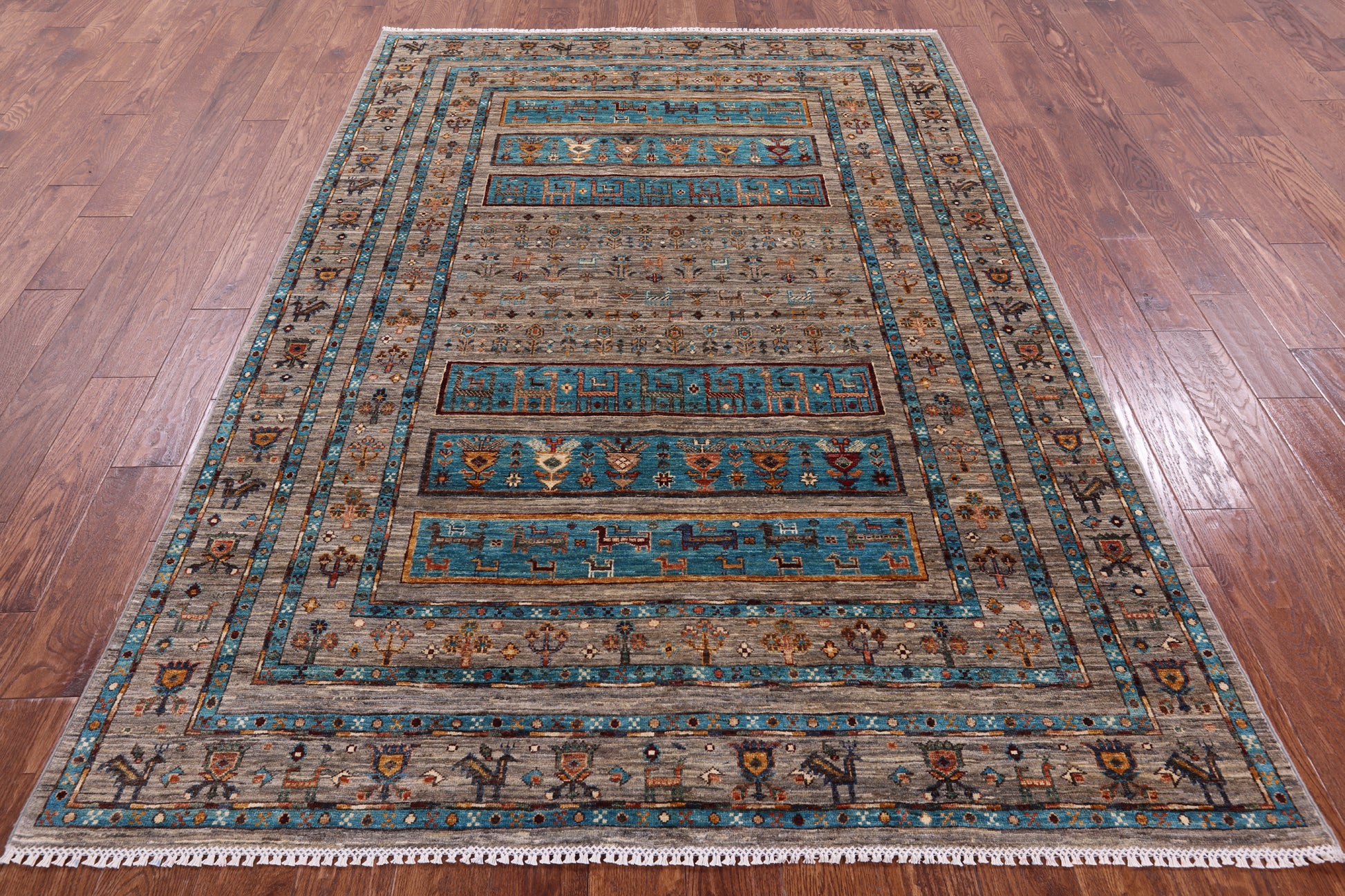 Tribal Persian Gabbeh Hand Knotted Wool Rug - 5' 8" X 8' 3" - Golden Nile