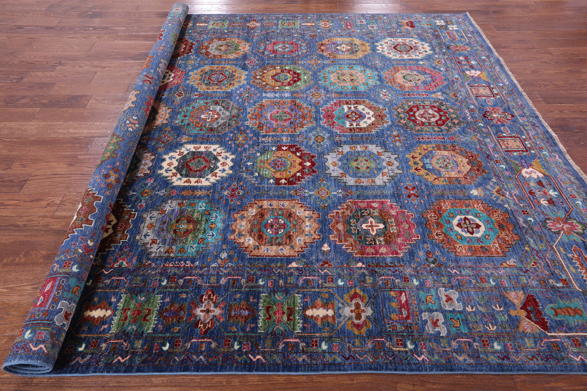 Blue Turkmen Ersari Handmade Wool Rug - 8' 6" X 10' 0" - Golden Nile