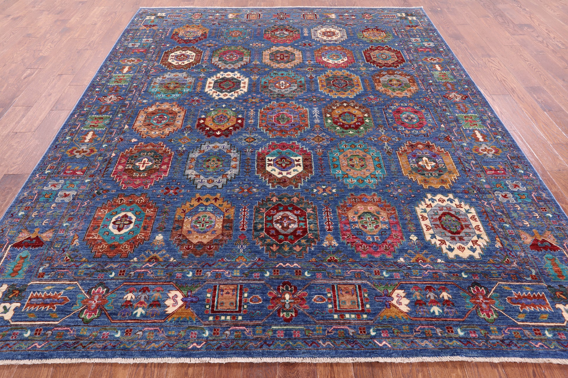 Blue Turkmen Ersari Handmade Wool Rug - 8' 6" X 10' 0" - Golden Nile