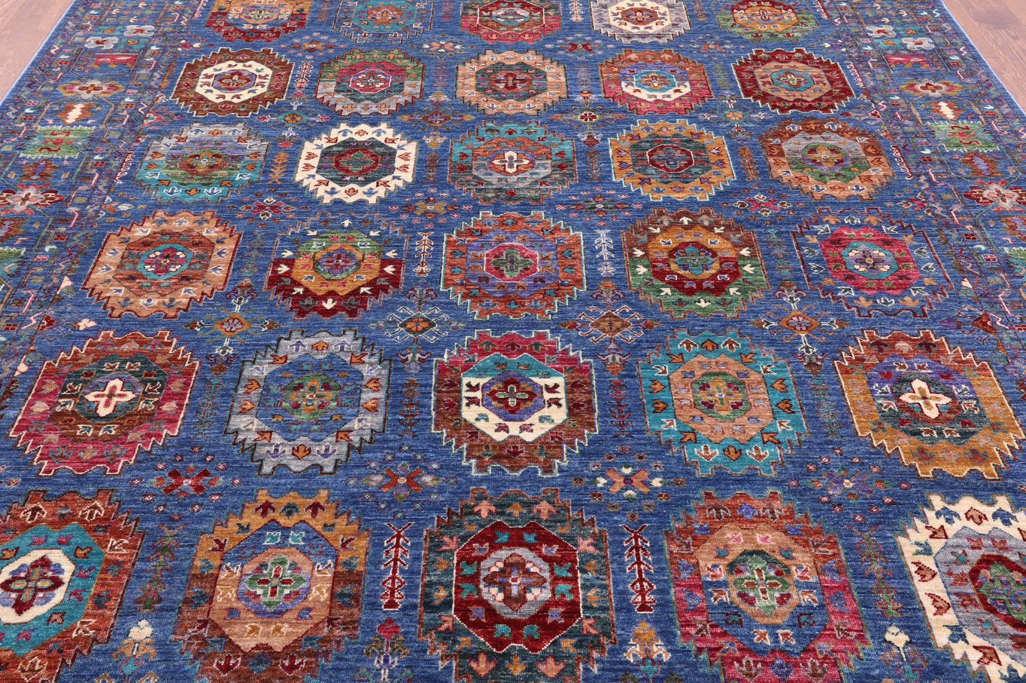 Blue Turkmen Ersari Handmade Wool Rug - 8' 6" X 10' 0" - Golden Nile