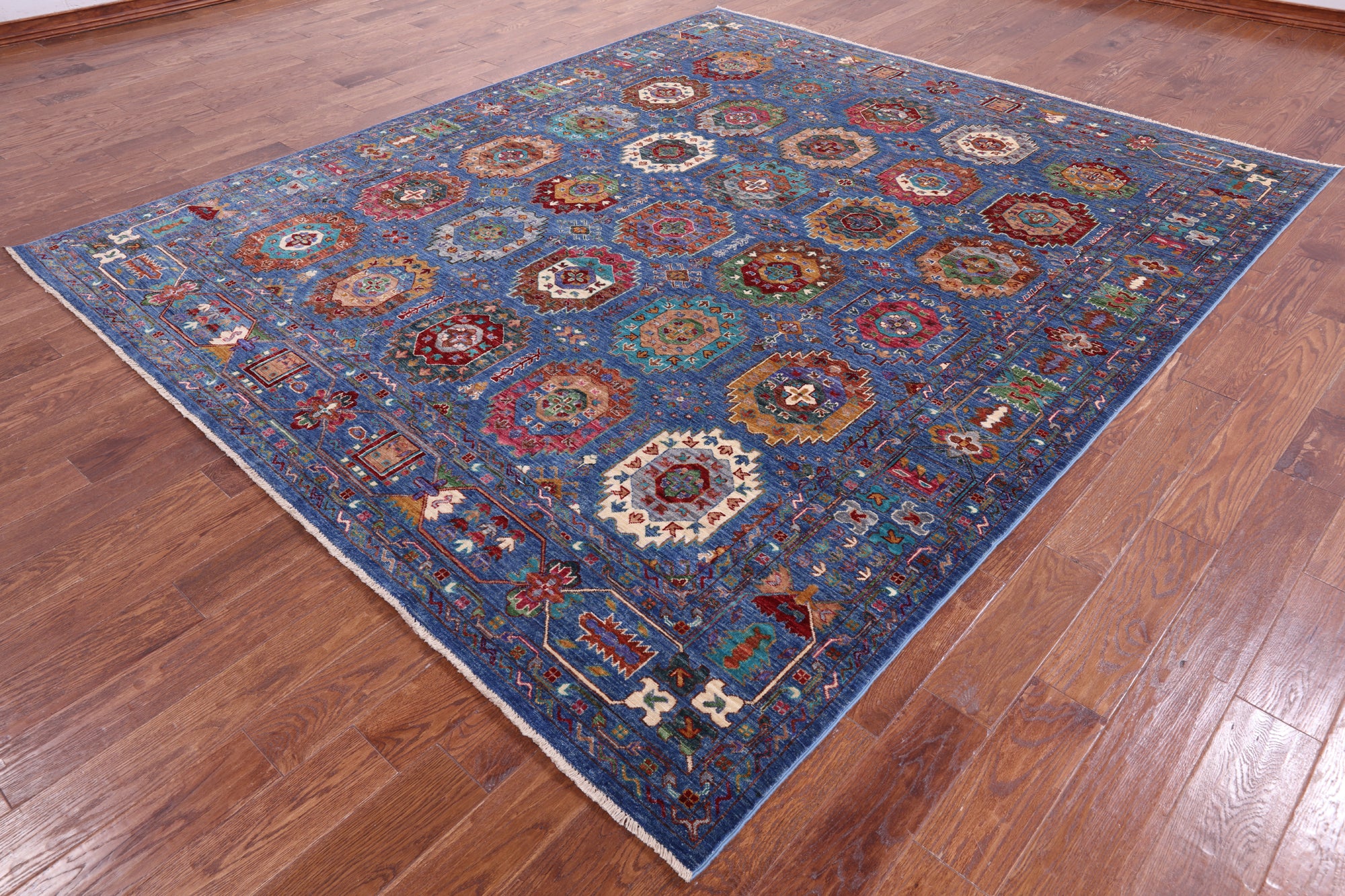 Blue Turkmen Ersari Handmade Wool Rug - 8' 6" X 10' 0" - Golden Nile