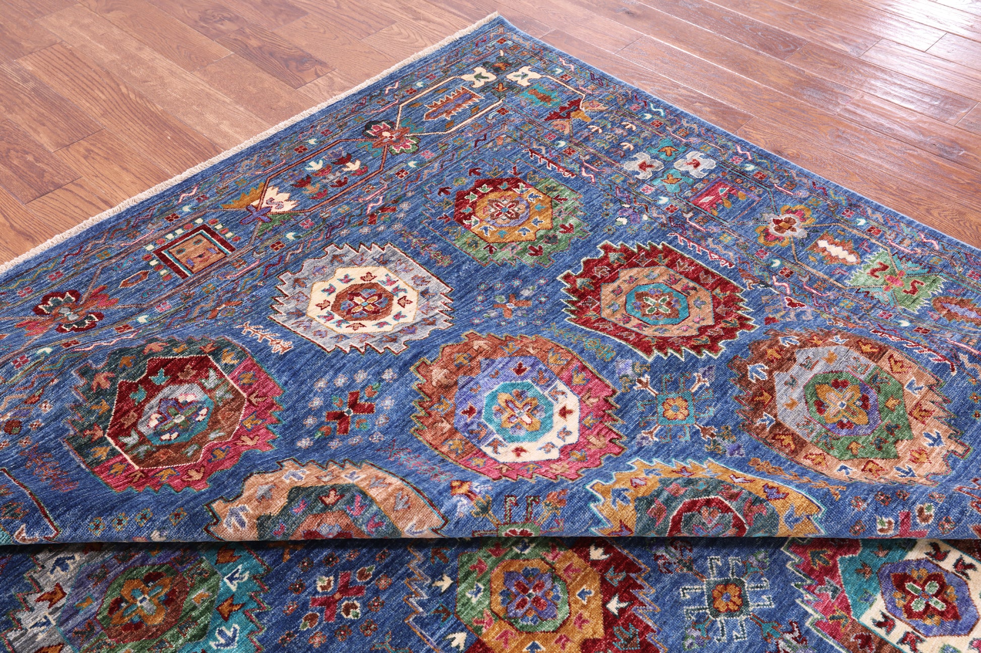 Blue Turkmen Ersari Handmade Wool Rug - 8' 6" X 10' 0" - Golden Nile
