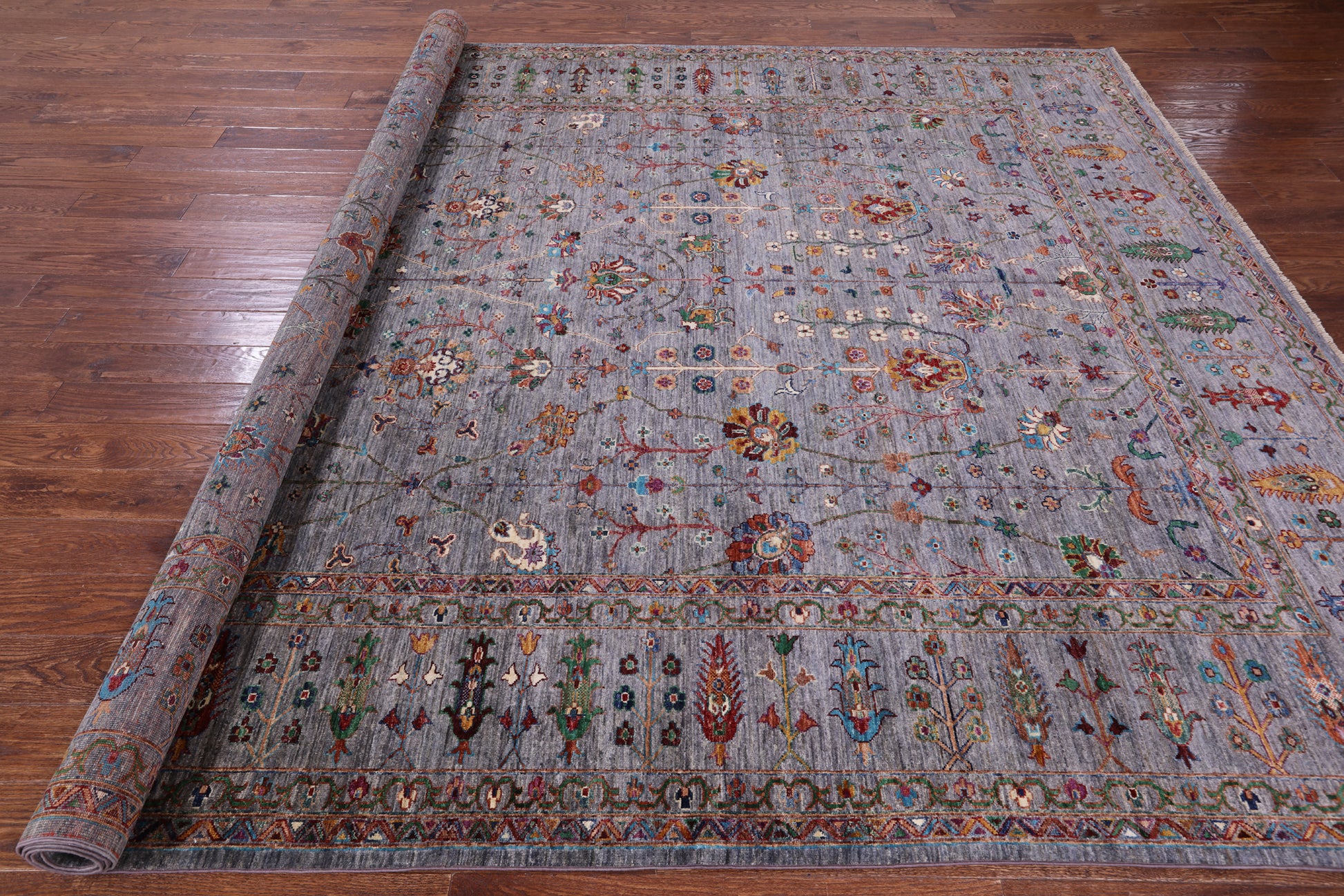 Grey Peshawar Hand Knotted Wool Rug - 9' 1" X 12' 3" - Golden Nile