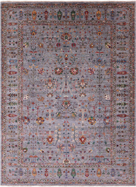 Grey Peshawar Hand Knotted Wool Rug - 9' 1" X 12' 3" - Golden Nile