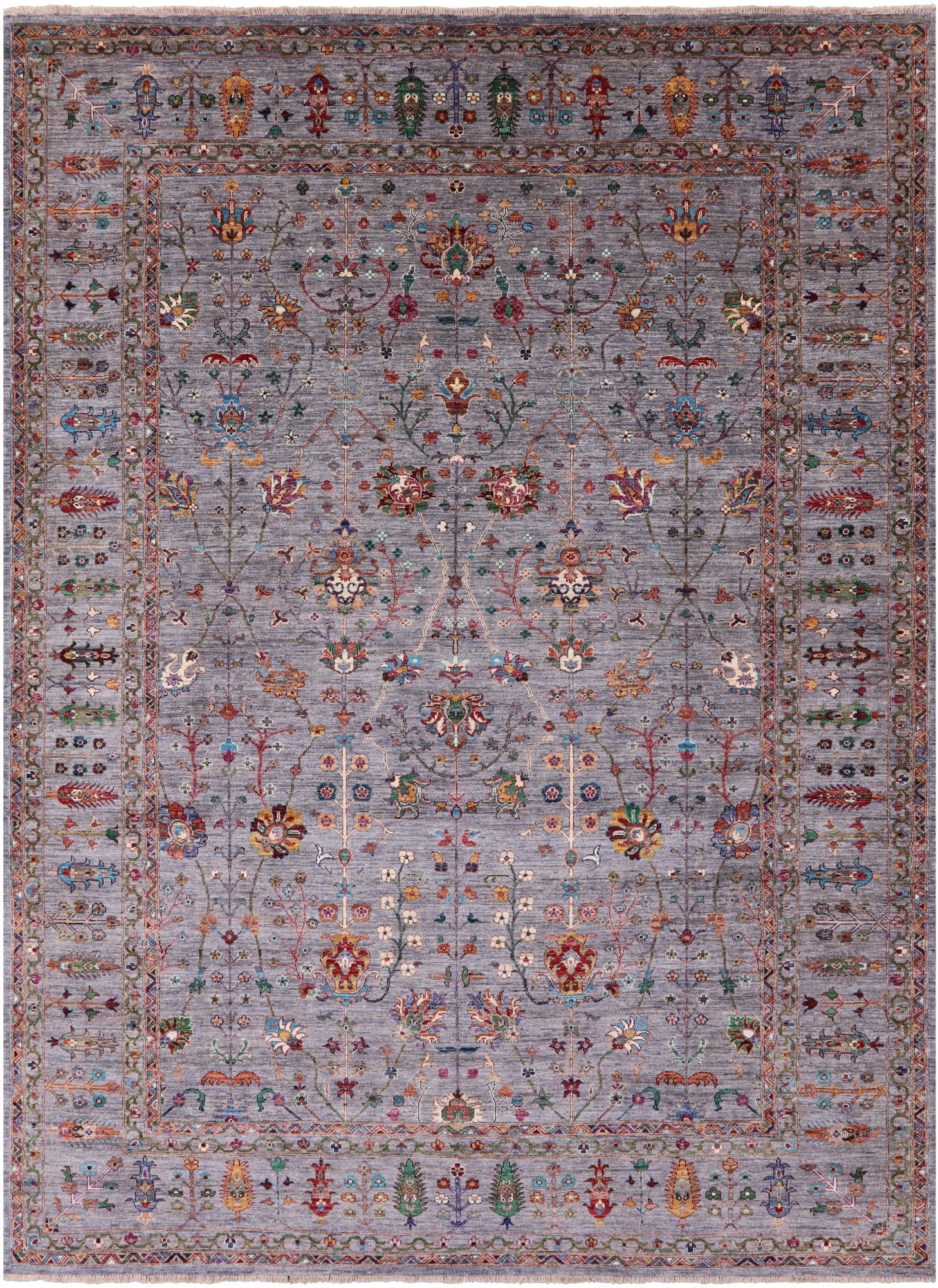Grey Peshawar Hand Knotted Wool Rug - 9' 1" X 12' 3" - Golden Nile