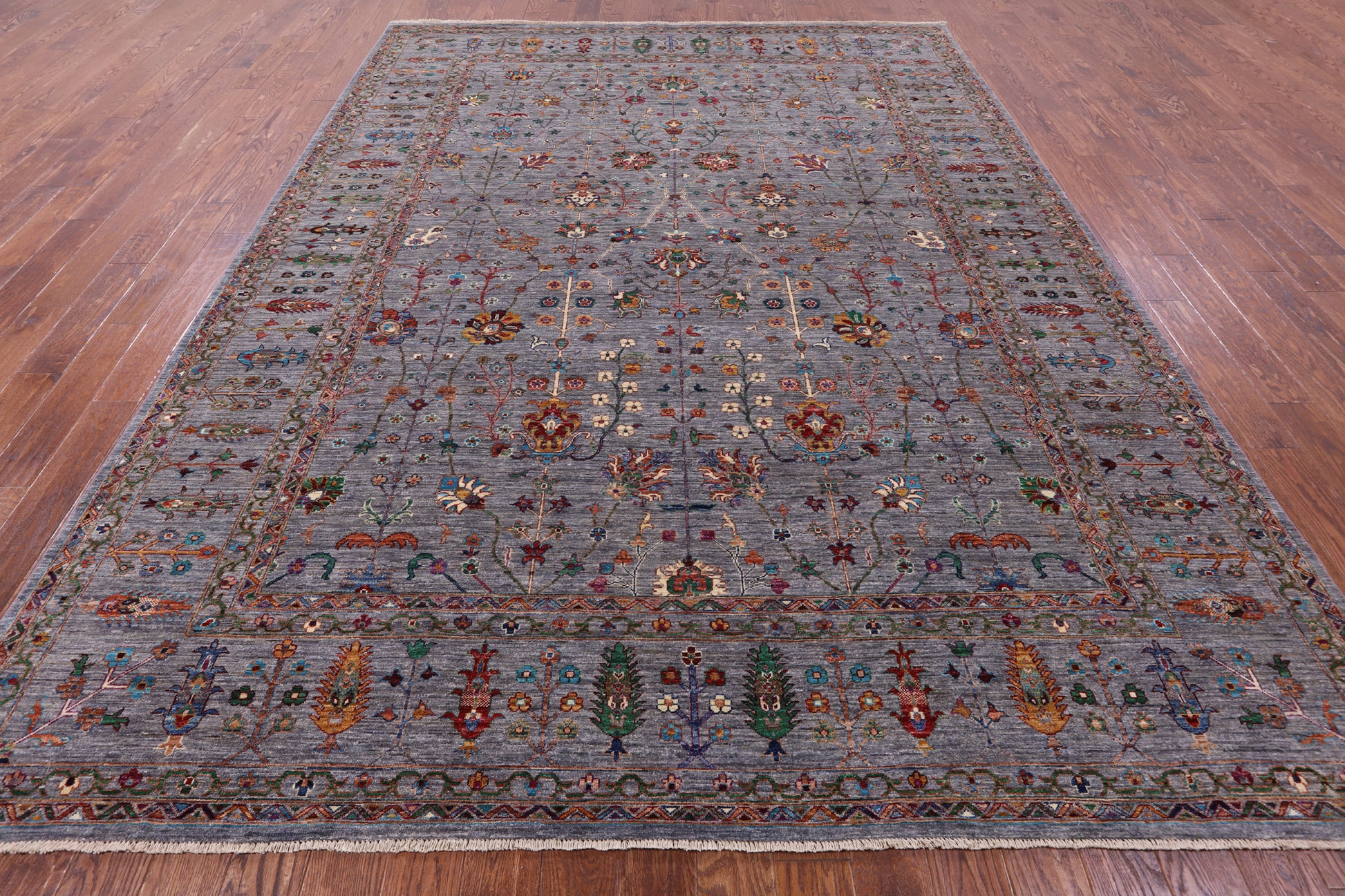 Grey Peshawar Hand Knotted Wool Rug - 9' 1" X 12' 3" - Golden Nile