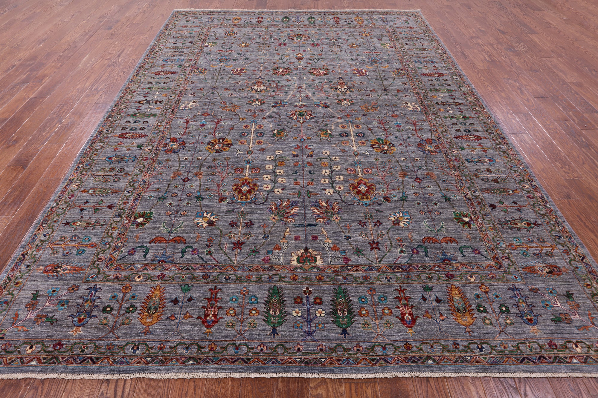 Grey Peshawar Hand Knotted Wool Rug - 9' 1" X 12' 3" - Golden Nile