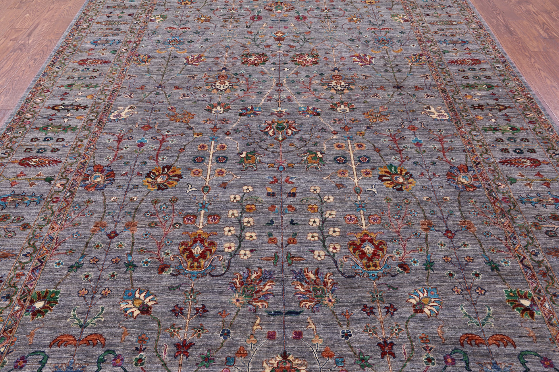 Grey Peshawar Hand Knotted Wool Rug - 9' 1" X 12' 3" - Golden Nile