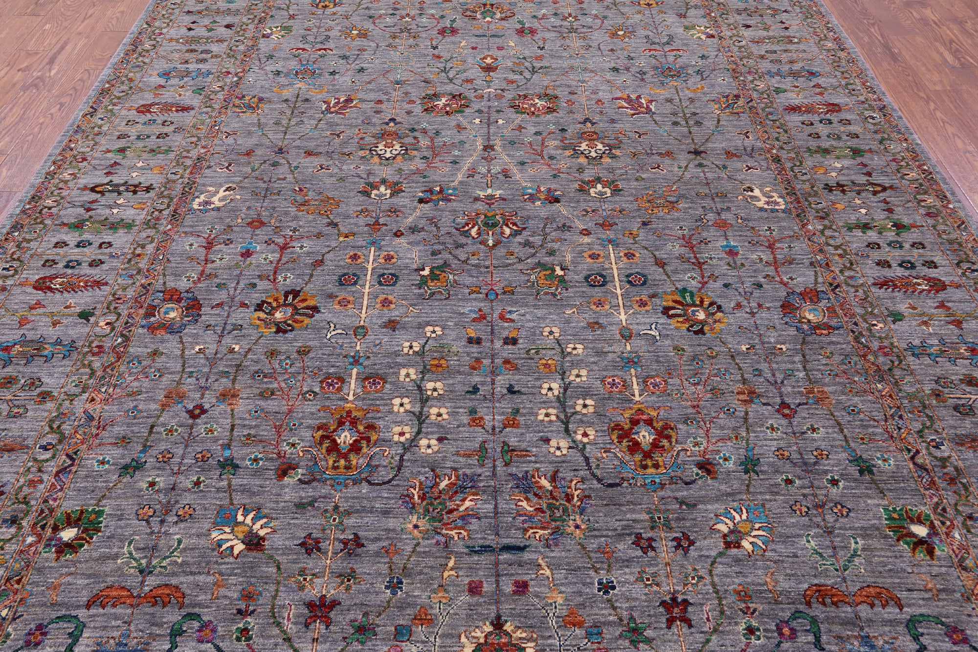 Grey Peshawar Hand Knotted Wool Rug - 9' 1" X 12' 3" - Golden Nile