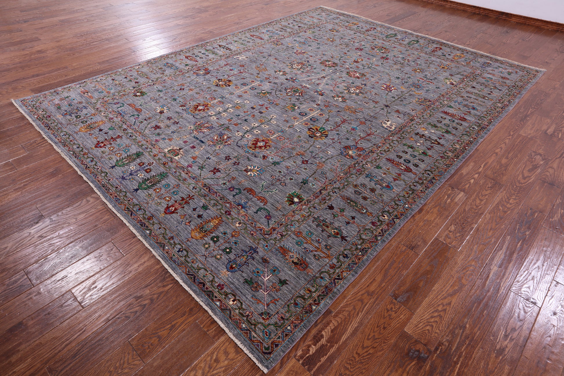 Grey Peshawar Hand Knotted Wool Rug - 9' 1" X 12' 3" - Golden Nile