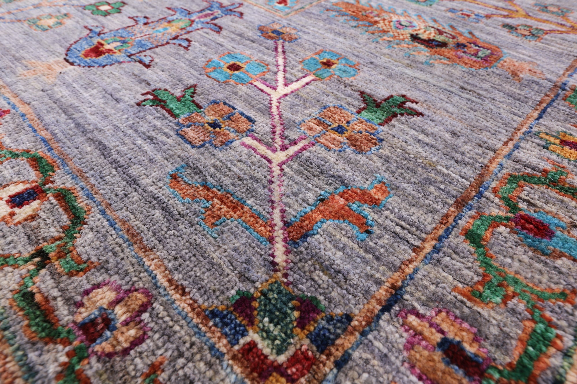 Grey Peshawar Hand Knotted Wool Rug - 9' 1" X 12' 3" - Golden Nile