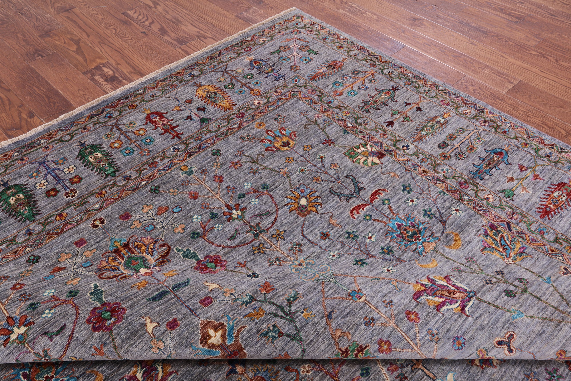 Grey Peshawar Hand Knotted Wool Rug - 9' 1" X 12' 3" - Golden Nile