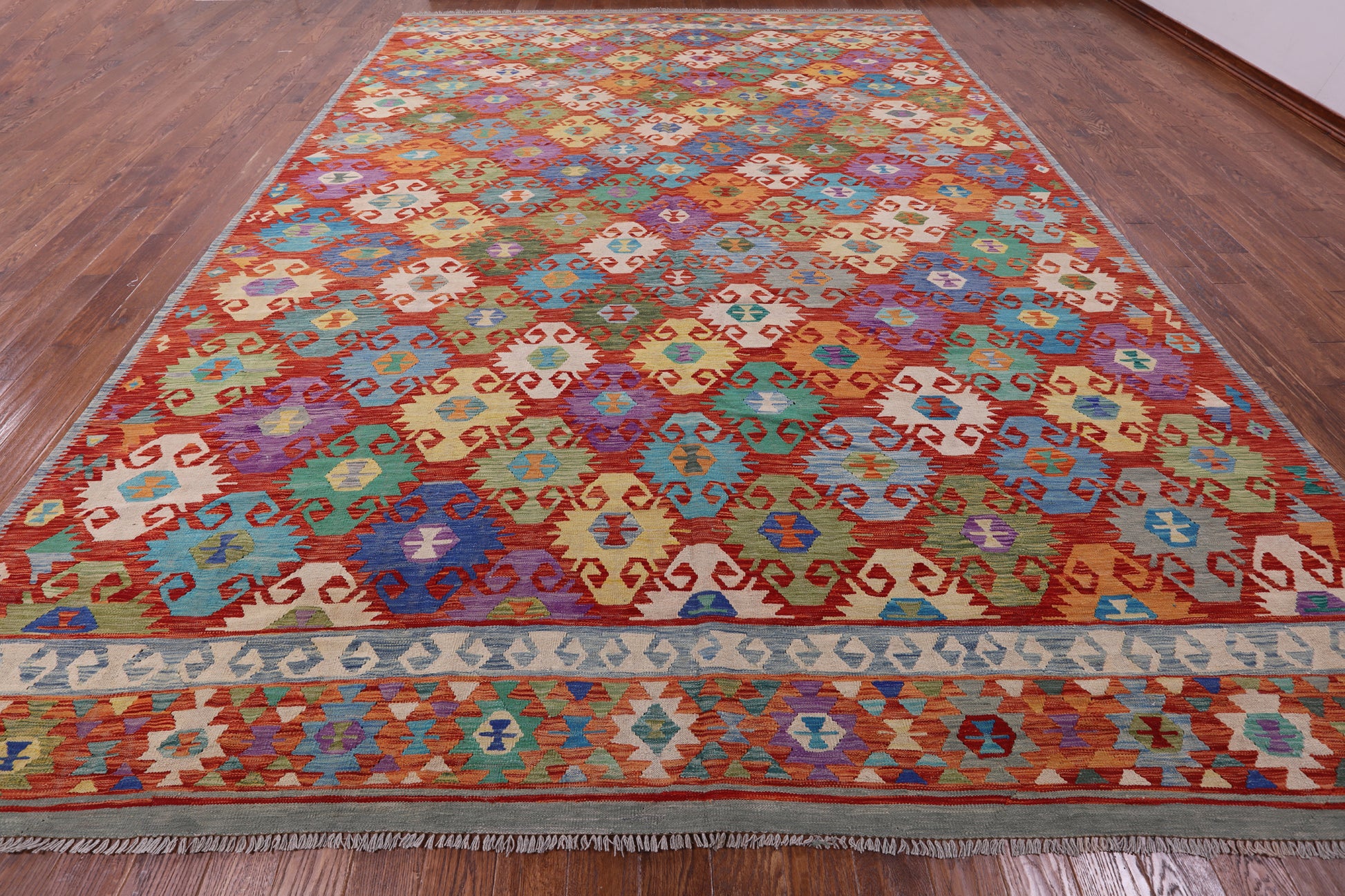 Reversible Kilim Flat Weave Wool On Wool Rug - 11' 6" X 16' 2" - Golden Nile