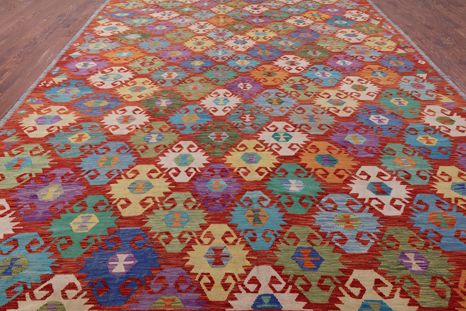 Reversible Kilim Flat Weave Wool On Wool Rug - 11' 6" X 16' 2" - Golden Nile