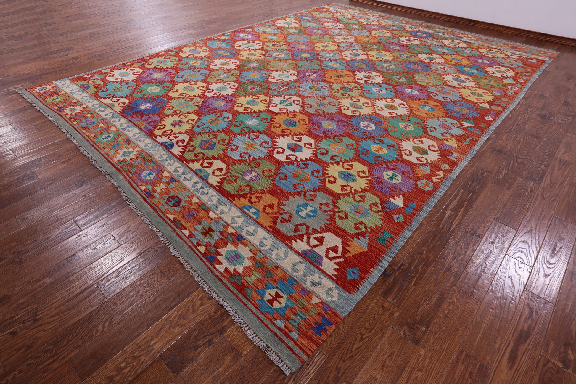 Reversible Kilim Flat Weave Wool On Wool Rug - 11' 6" X 16' 2" - Golden Nile