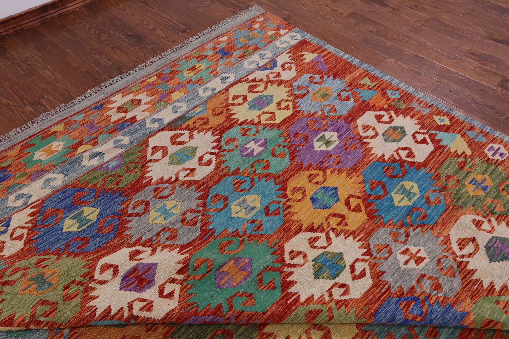 Reversible Kilim Flat Weave Wool On Wool Rug - 11' 6" X 16' 2" - Golden Nile