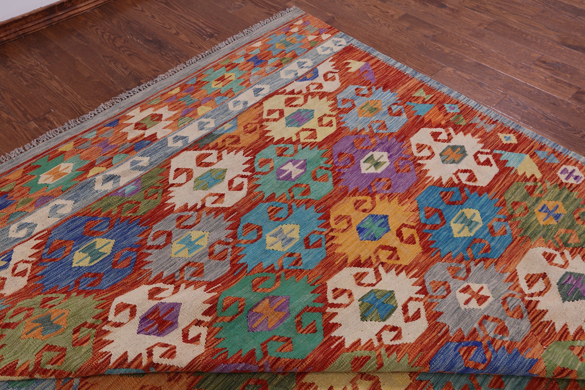 Reversible Kilim Flat Weave Wool On Wool Rug - 11' 6" X 16' 2" - Golden Nile