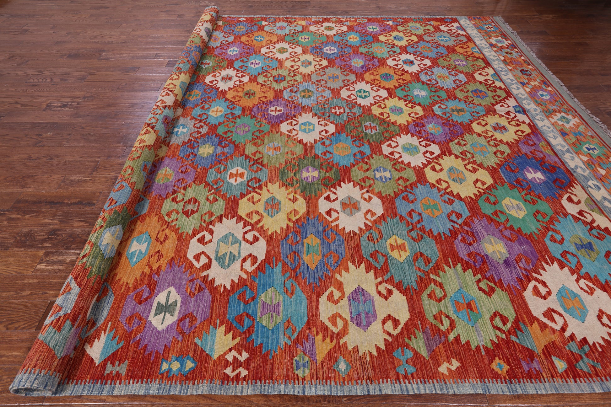 Reversible Kilim Flat Weave Wool On Wool Rug - 11' 6" X 16' 2" - Golden Nile