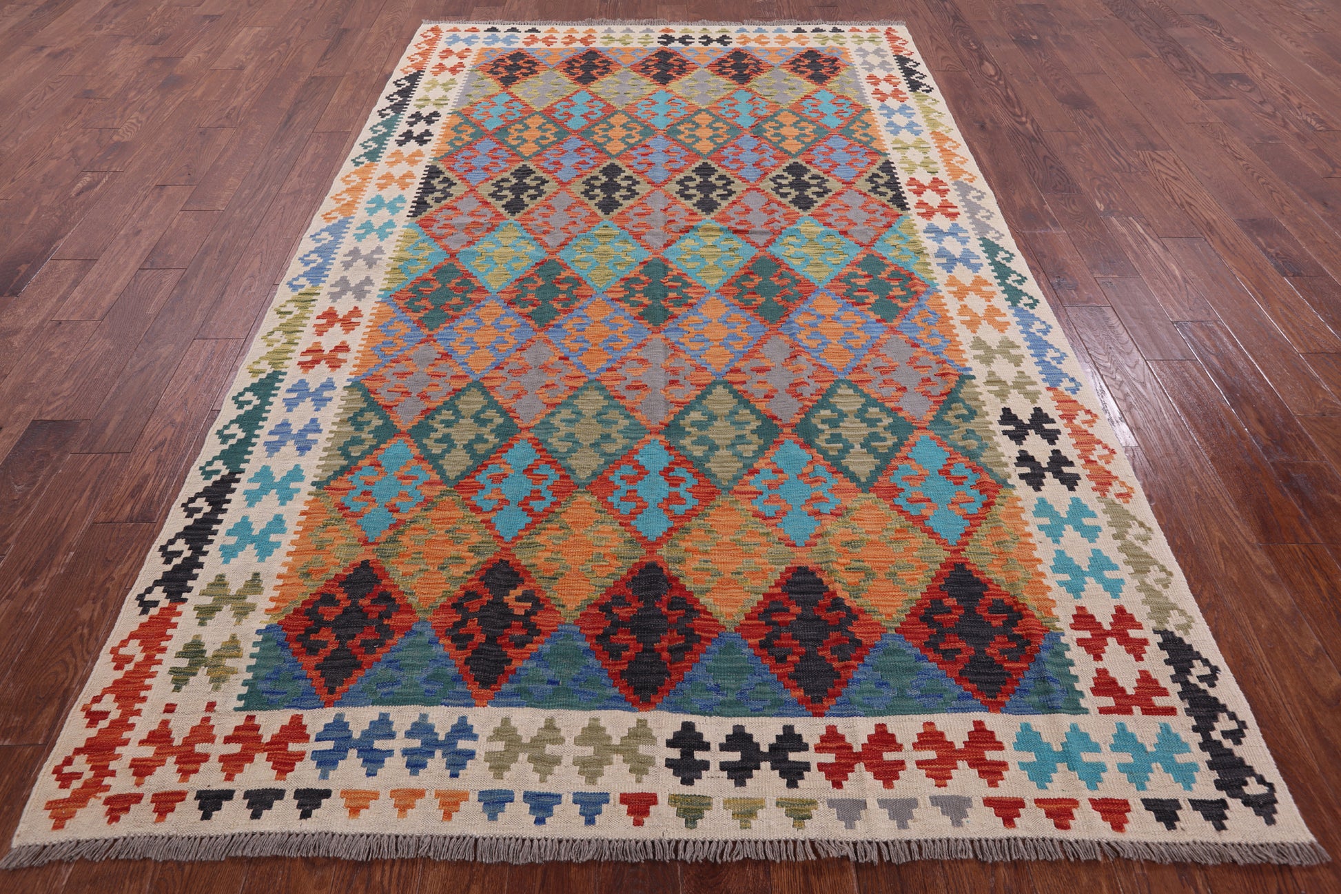 Reversible Kilim Flat Weave Wool On Wool Rug - 6' 6" X 10' 1" - Golden Nile