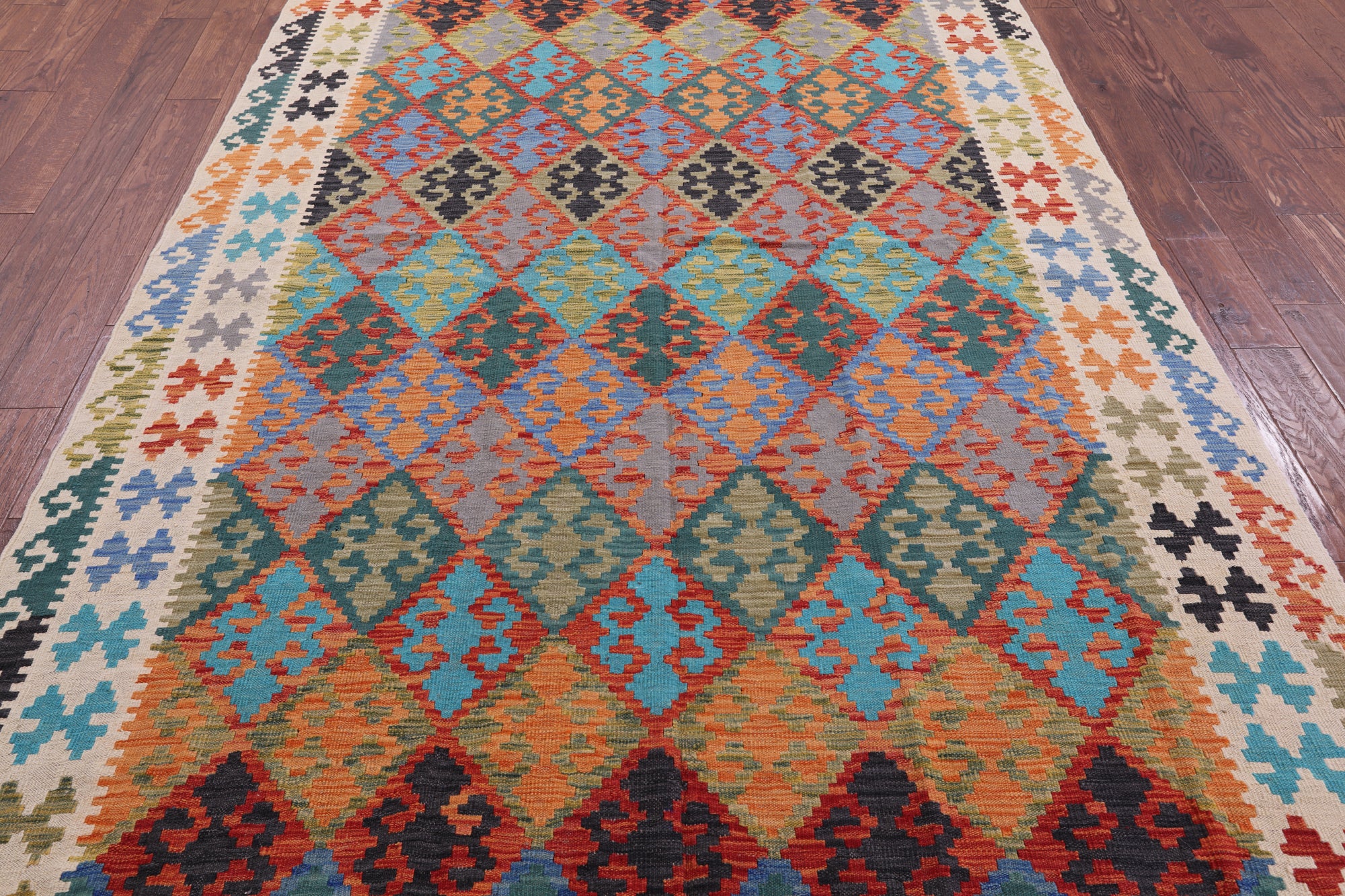 Reversible Kilim Flat Weave Wool On Wool Rug - 6' 6" X 10' 1" - Golden Nile
