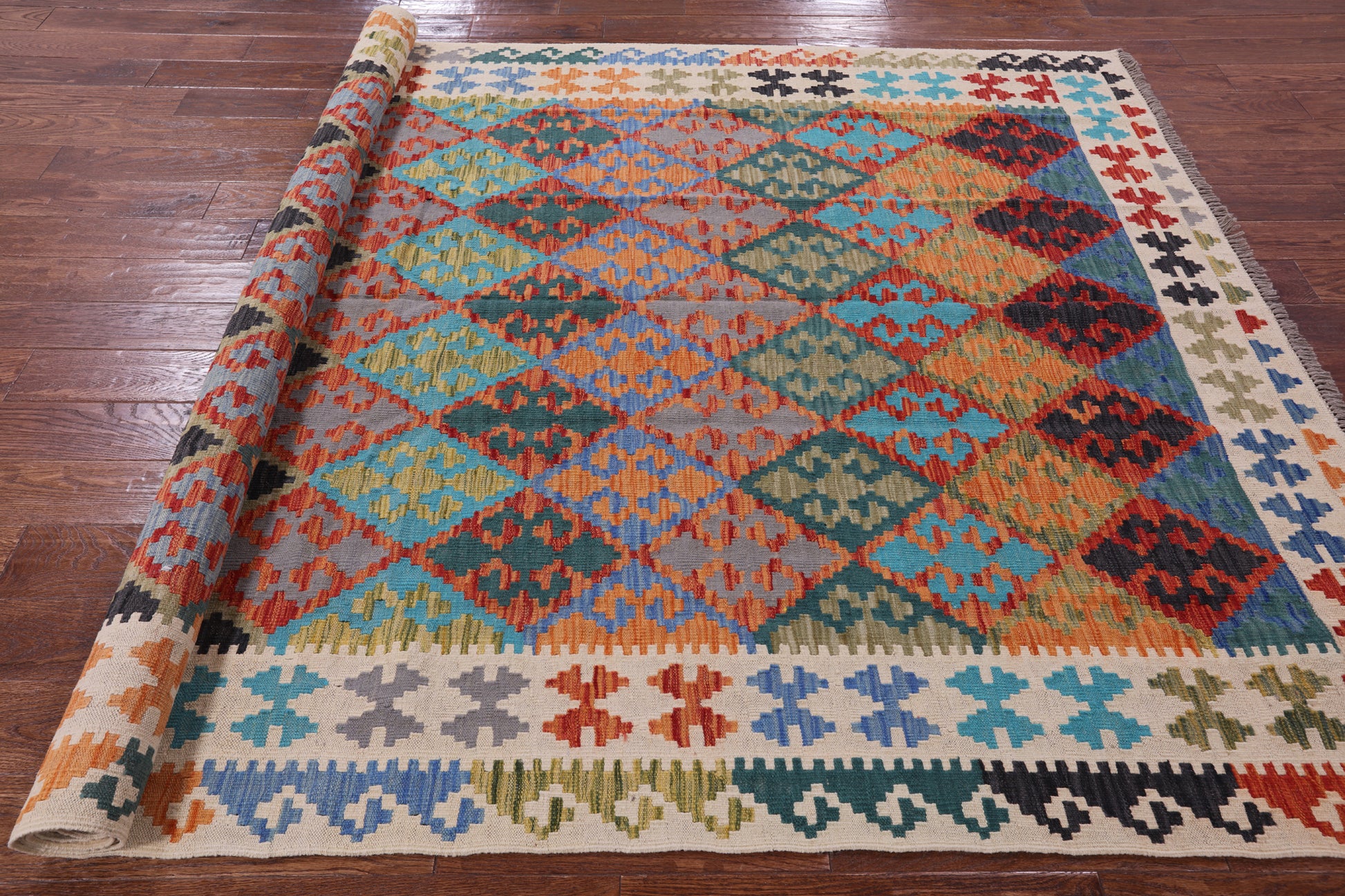 Reversible Kilim Flat Weave Wool On Wool Rug - 6' 6" X 10' 1" - Golden Nile