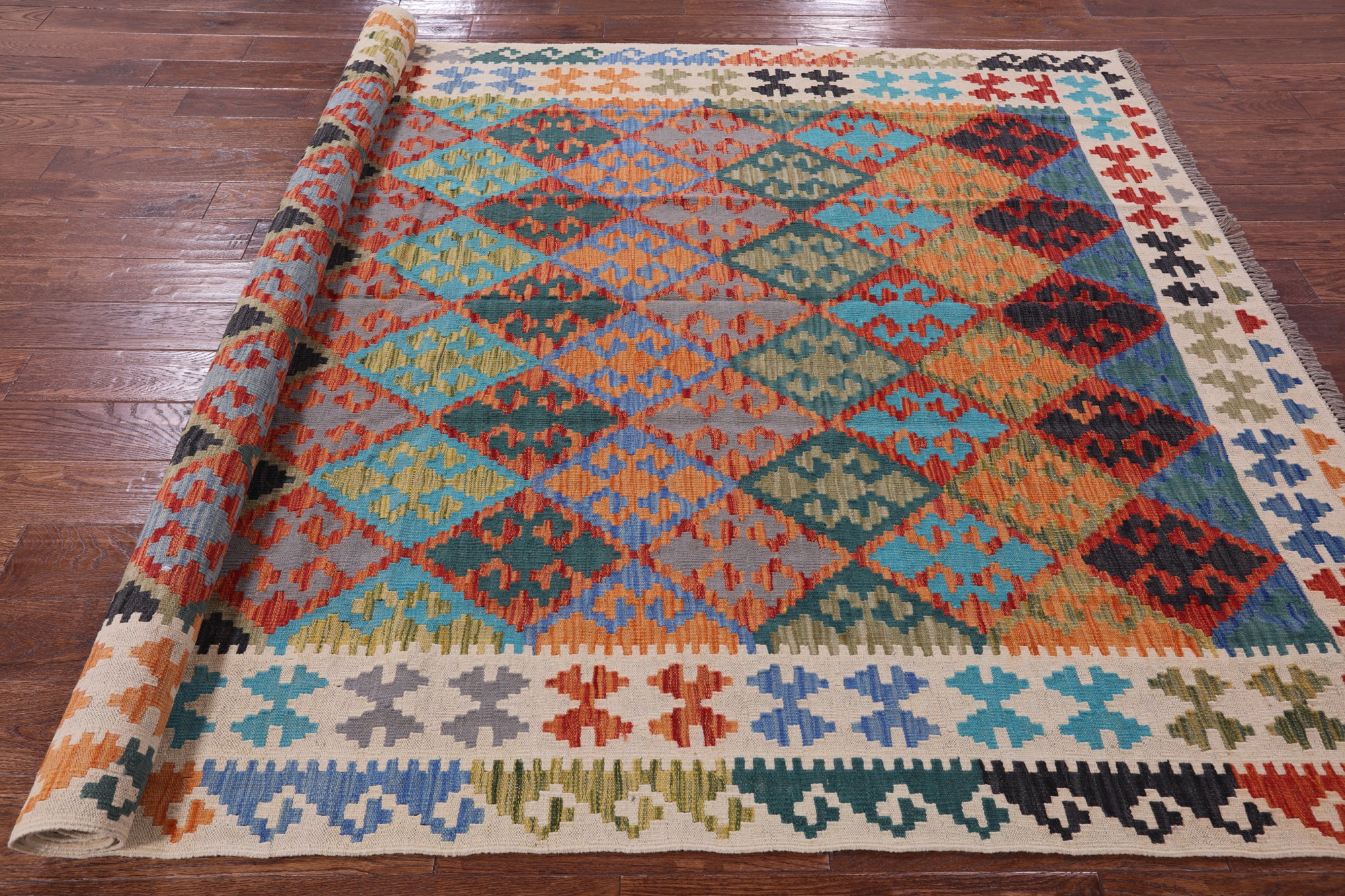 Reversible Kilim Flat Weave Wool On Wool Rug - 6' 6" X 10' 1" - Golden Nile