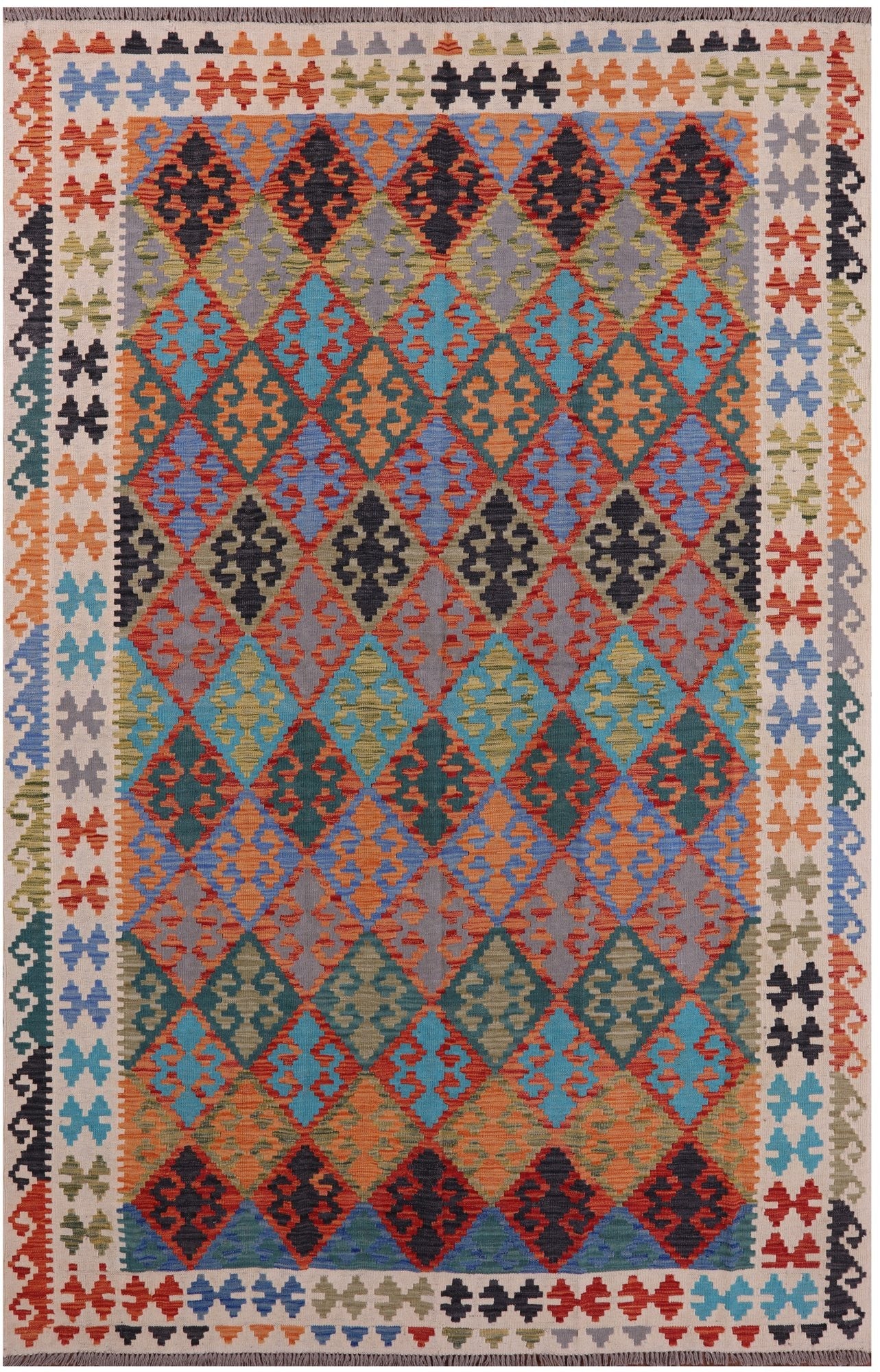 Reversible Kilim Flat Weave Wool On Wool Rug - 6' 6" X 10' 1" - Golden Nile