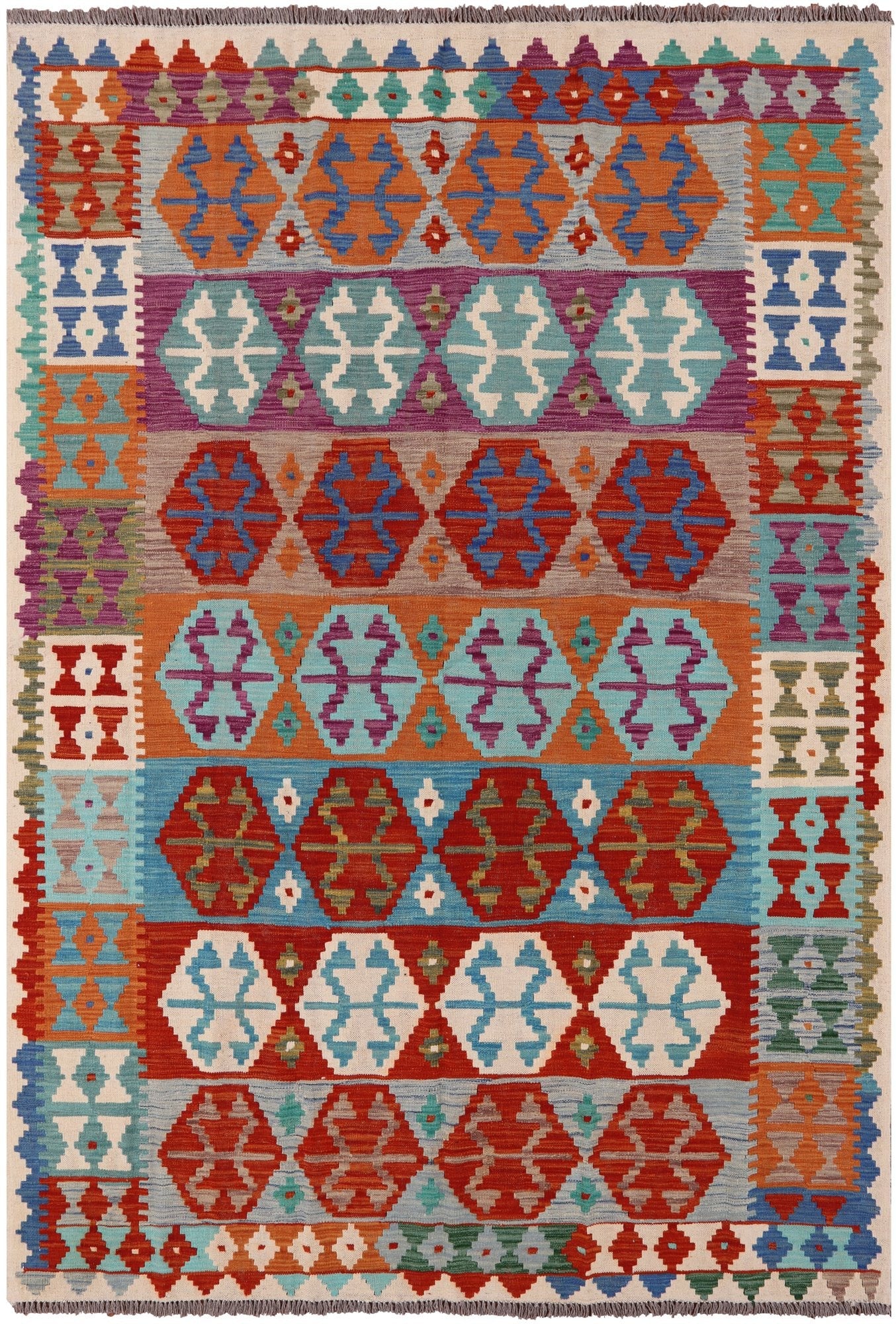 Reversible Kilim Flat Weave Wool On Wool Rug - 6' 10" X 9' 9" - Golden Nile