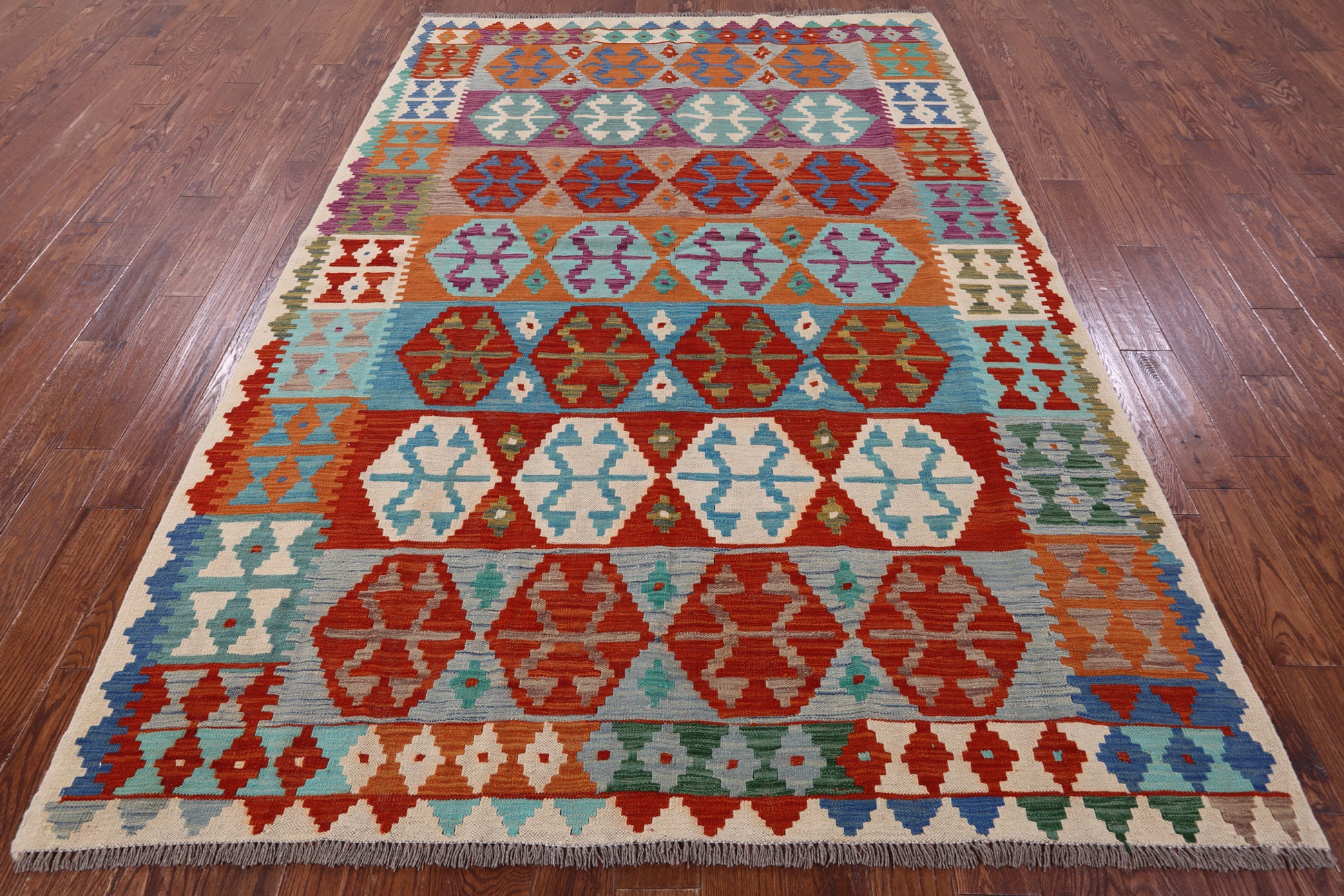 Reversible Kilim Flat Weave Wool On Wool Rug - 6' 10" X 9' 9" - Golden Nile