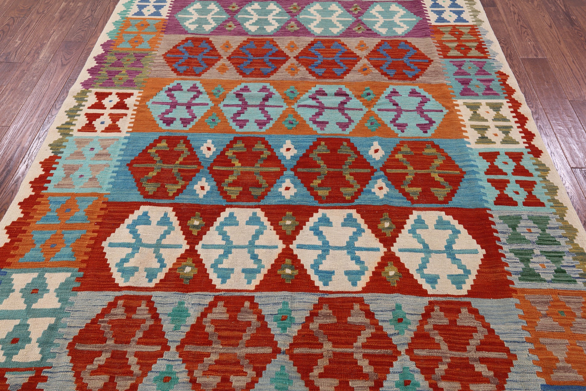 Reversible Kilim Flat Weave Wool On Wool Rug - 6' 10" X 9' 9" - Golden Nile