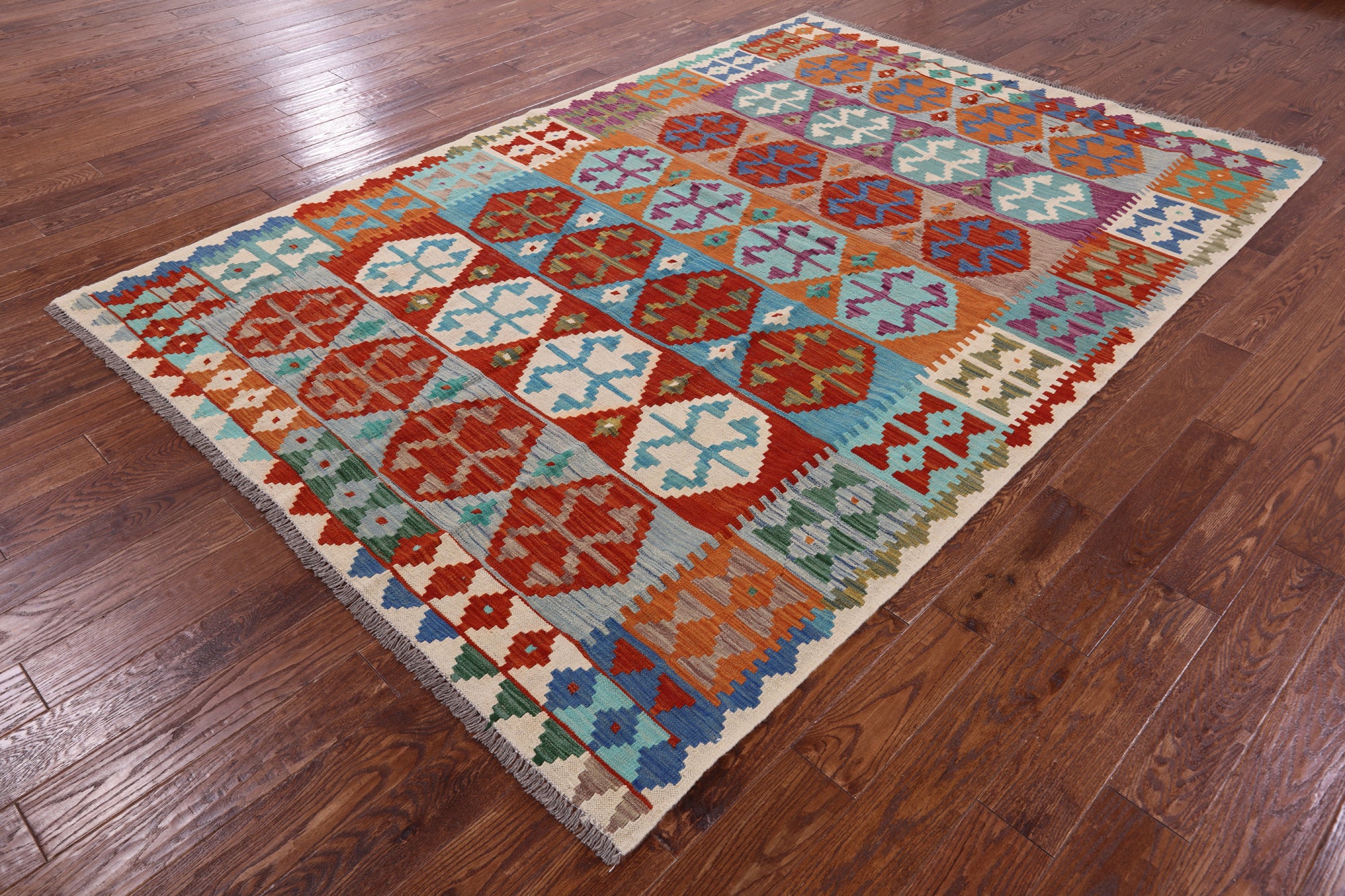 Reversible Kilim Flat Weave Wool On Wool Rug - 6' 10" X 9' 9" - Golden Nile