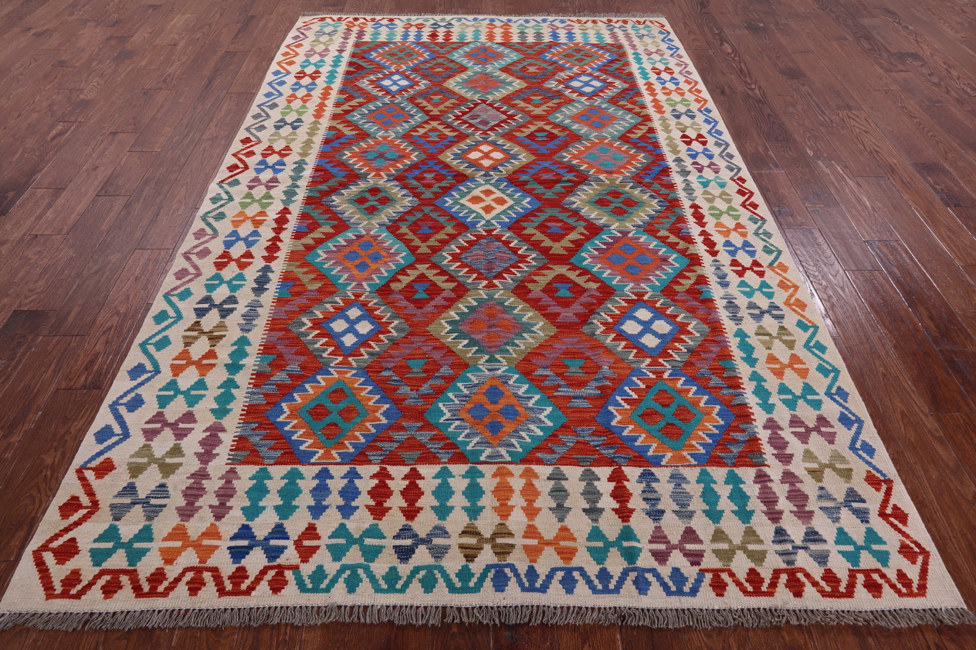 Reversible Kilim Flat Weave Wool On Wool Rug - 6' 7" X 9' 9" - Golden Nile
