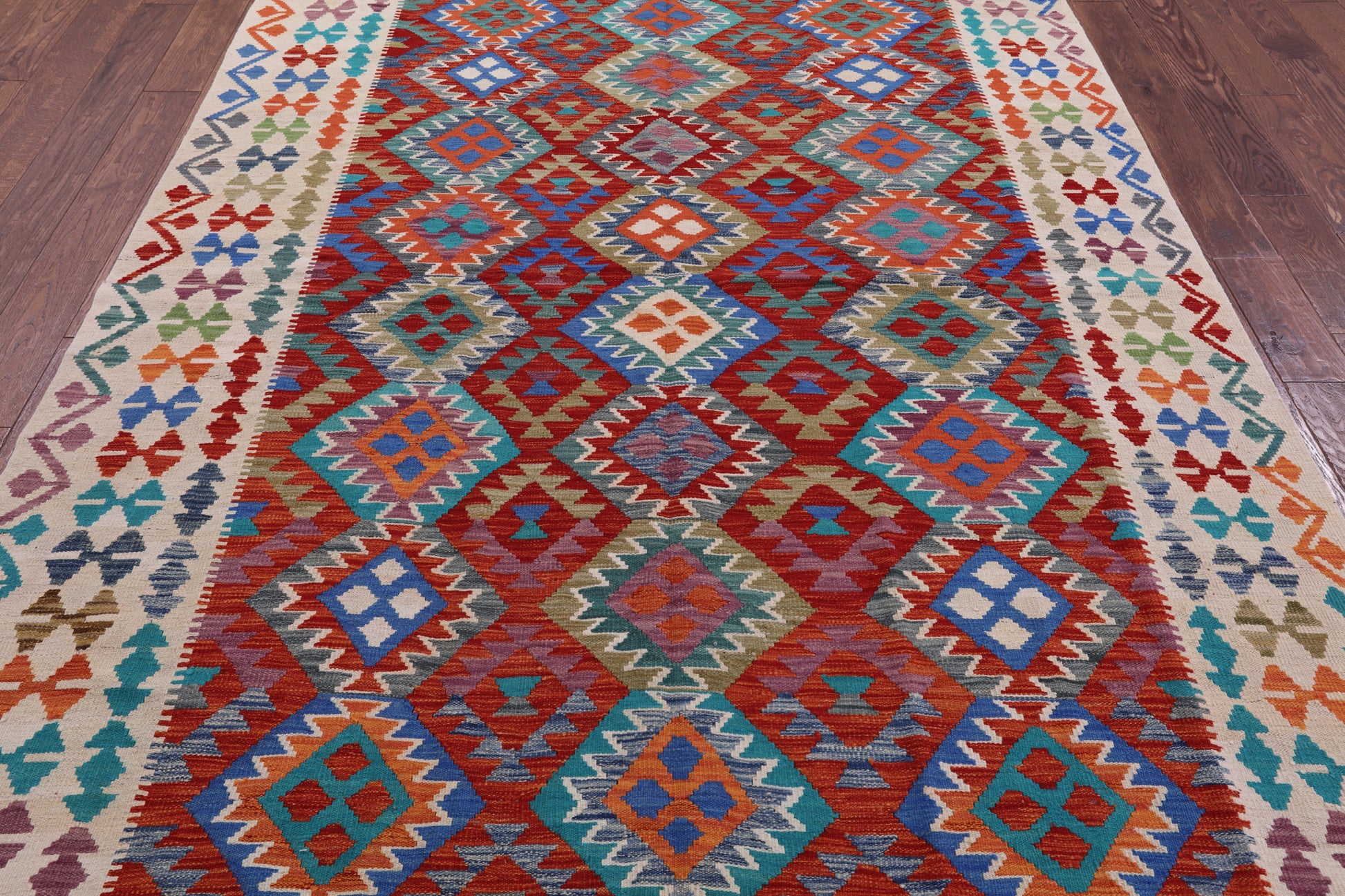 Reversible Kilim Flat Weave Wool On Wool Rug - 6' 7" X 9' 9" - Golden Nile