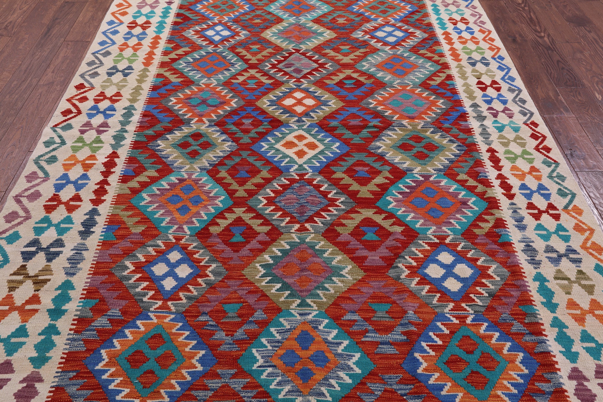 Reversible Kilim Flat Weave Wool On Wool Rug - 6' 7" X 9' 9" - Golden Nile