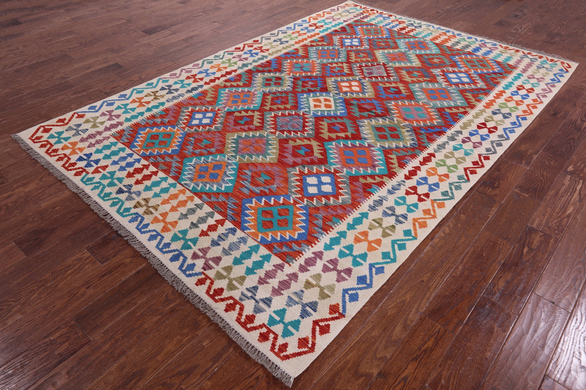 Reversible Kilim Flat Weave Wool On Wool Rug - 6' 7" X 9' 9" - Golden Nile