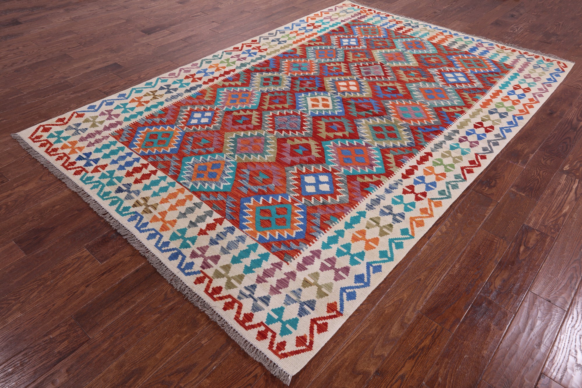 Reversible Kilim Flat Weave Wool On Wool Rug - 6' 7" X 9' 9" - Golden Nile