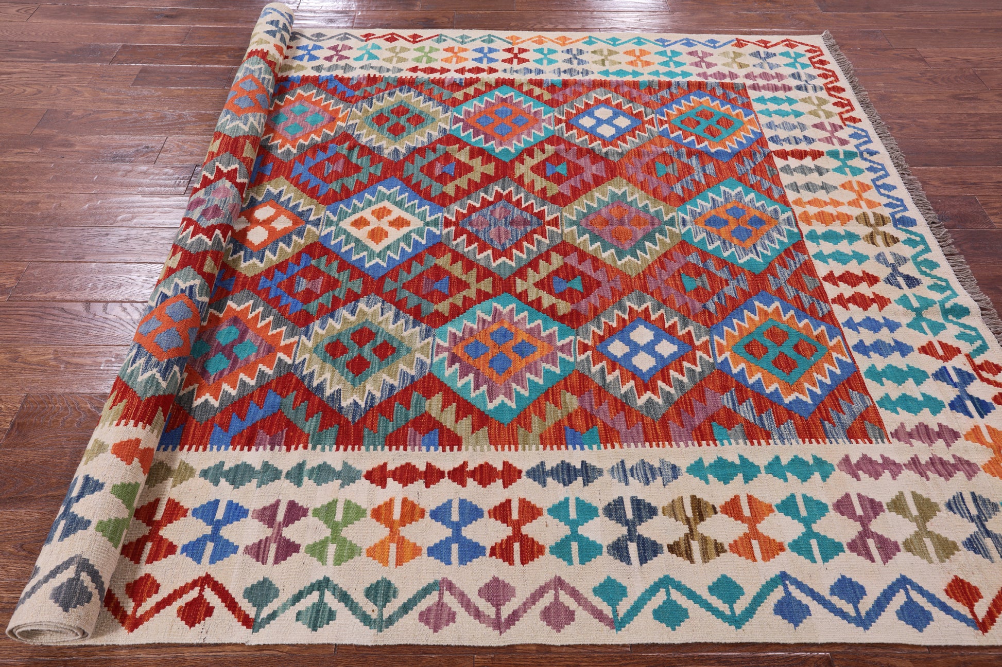 Reversible Kilim Flat Weave Wool On Wool Rug - 6' 7" X 9' 9" - Golden Nile