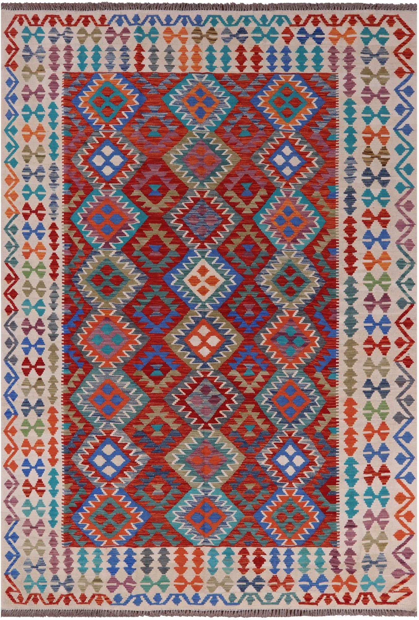 Reversible Kilim Flat Weave Wool On Wool Rug - 6' 7" X 9' 9" - Golden Nile
