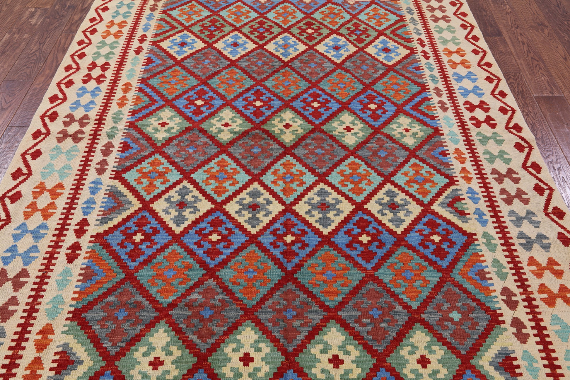 Reversible Kilim Flat Weave Wool On Wool Rug - 6' 7" X 9' 5" - Golden Nile