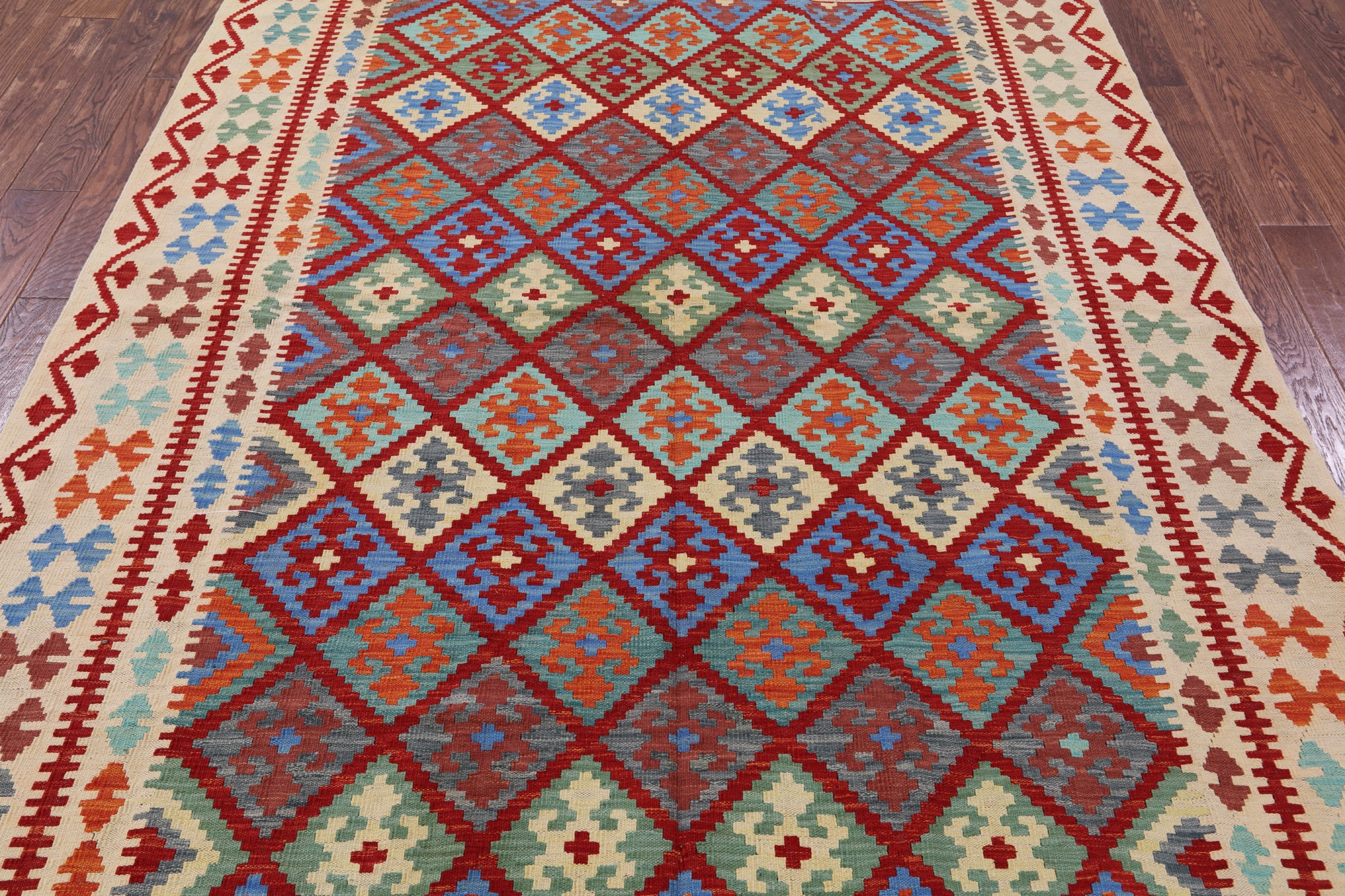 Reversible Kilim Flat Weave Wool On Wool Rug - 6' 7" X 9' 5" - Golden Nile