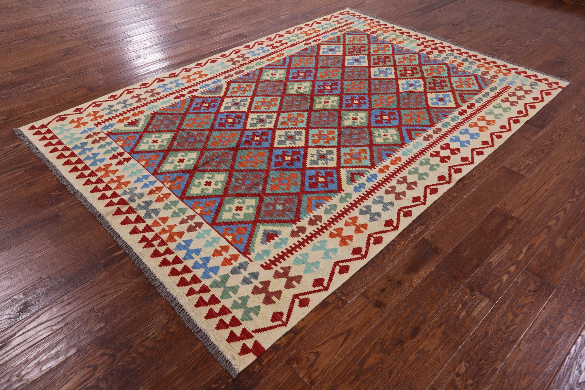 Reversible Kilim Flat Weave Wool On Wool Rug - 6' 7" X 9' 5" - Golden Nile