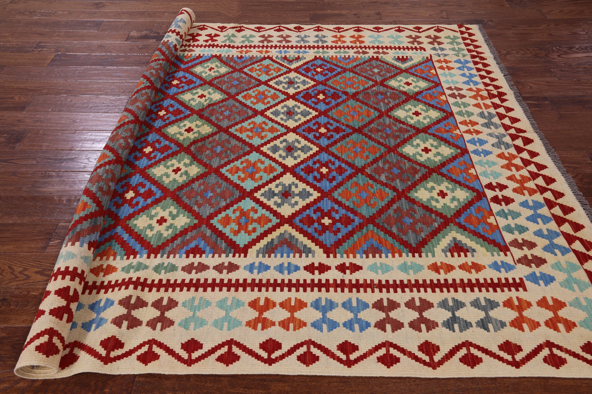 Reversible Kilim Flat Weave Wool On Wool Rug - 6' 7" X 9' 5" - Golden Nile