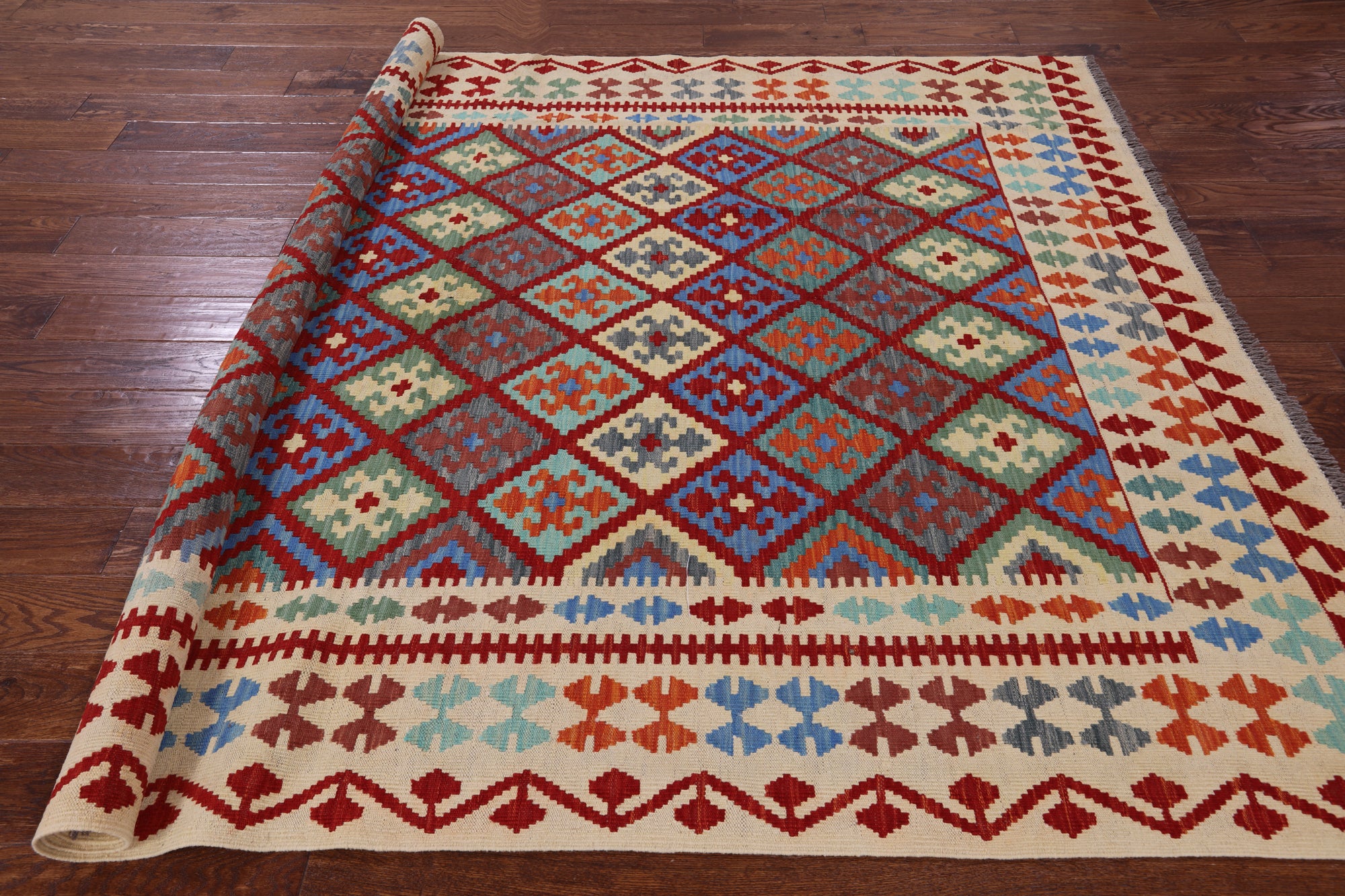 Reversible Kilim Flat Weave Wool On Wool Rug - 6' 7" X 9' 5" - Golden Nile