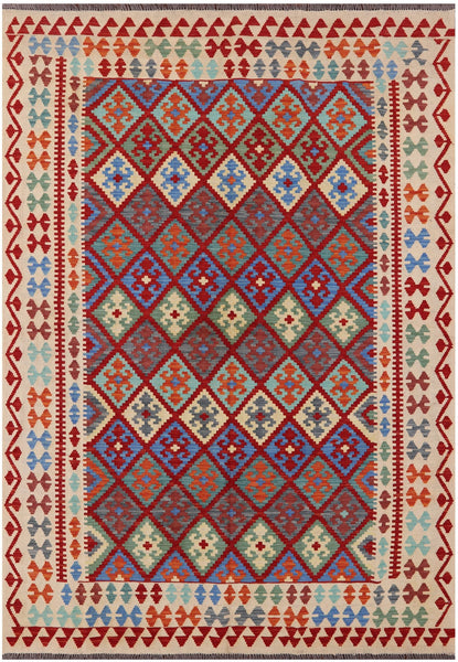Reversible Kilim Flat Weave Wool On Wool Rug - 6' 7" X 9' 5" - Golden Nile