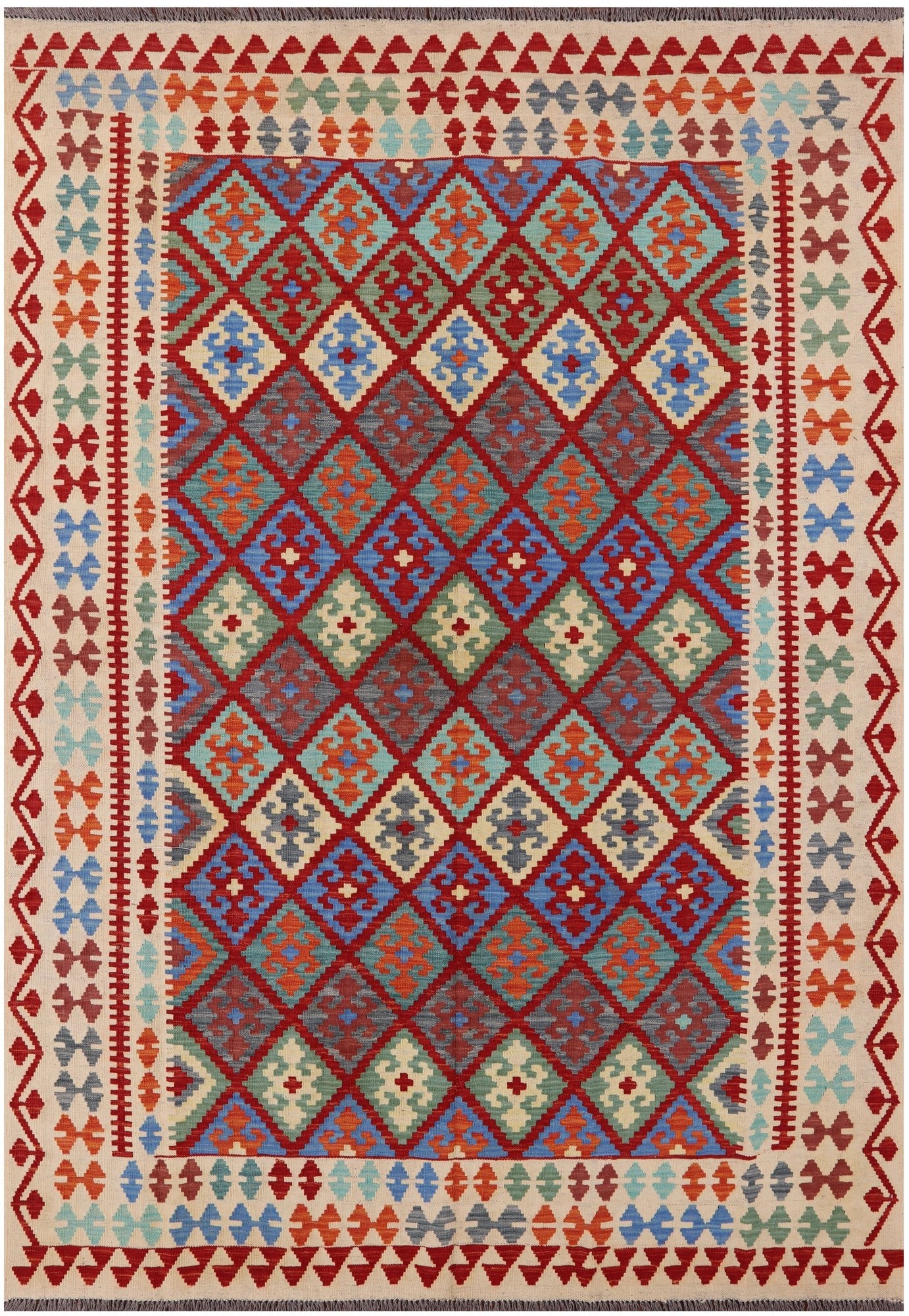 Reversible Kilim Flat Weave Wool On Wool Rug - 6' 7" X 9' 5" - Golden Nile